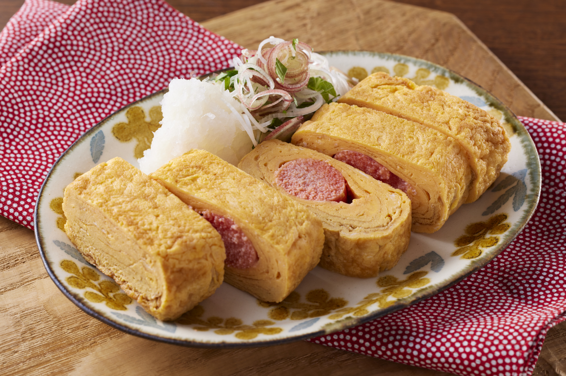 明太子と香味野菜のだし巻き卵