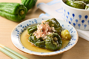 レンジで作る丸ごとピーマンの煮浸し