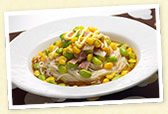 コーン・ベーコン・枝豆のマヨがけ素麺