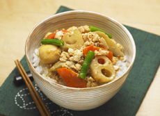 根菜と炒り豆腐のせ丼