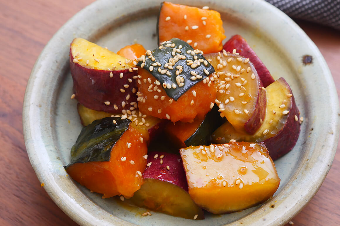 さつまいもとかぼちゃの白だしバター煮