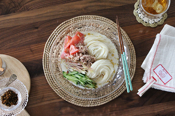 ツナとトマトの冷たい豆乳そうめん