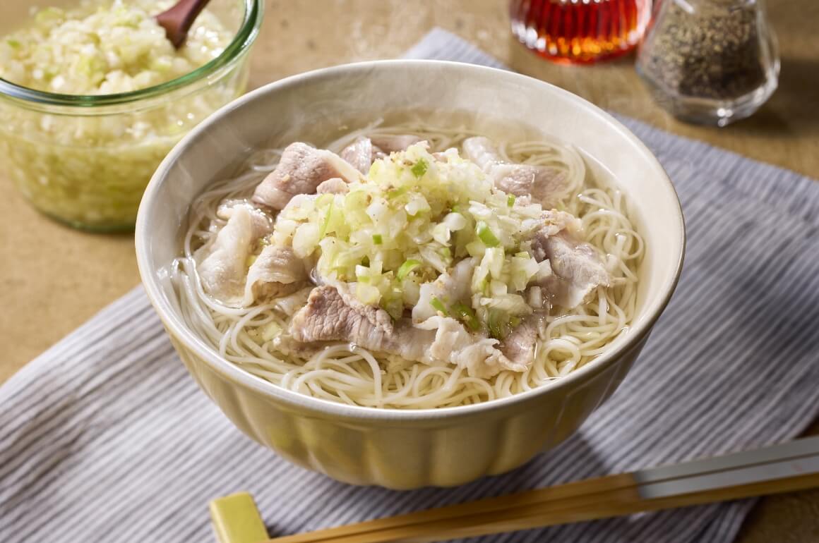 ねぎ塩ゆで豚にゅうめん