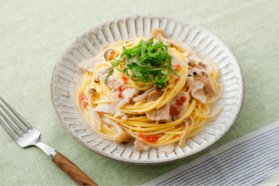 豚バラときのこのだし炊きパスタ