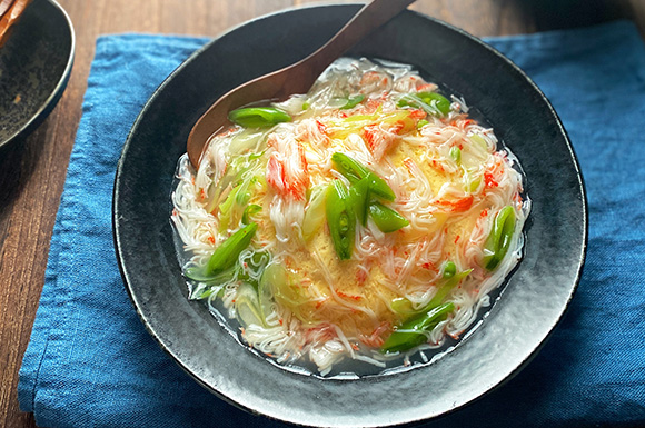 【レンジで簡単】卵と豆腐のふんわり蒸し！かに風味あんかけ