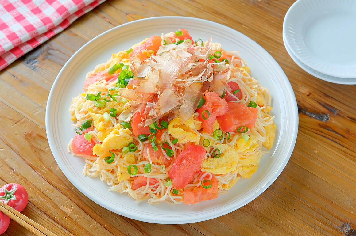 トマトと卵のそうめんチャンプルー