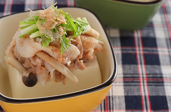 豚しゃぶときのこの梅かつお豆腐