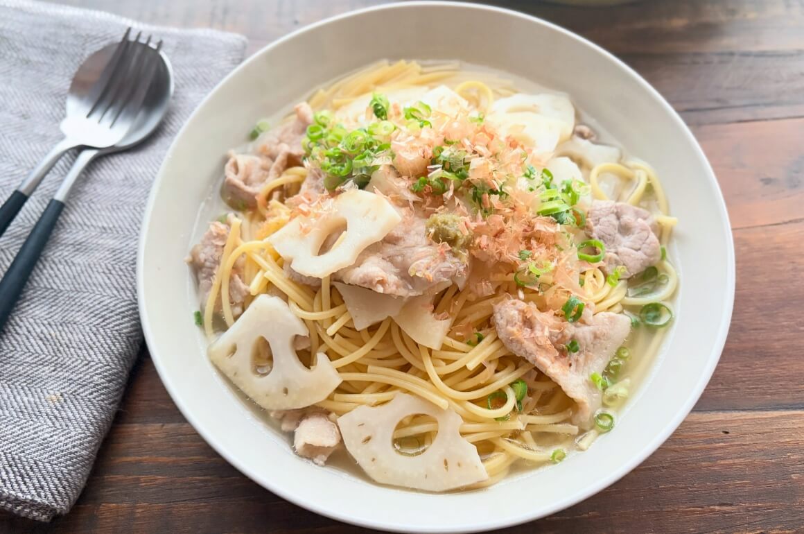 豚肉とれんこんのスープパスタ