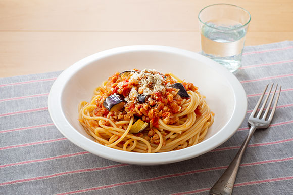 大豆のお肉のトマトスパゲッティ