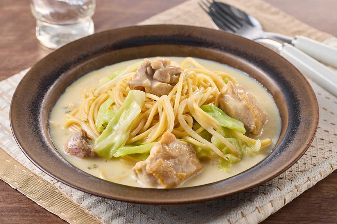 ゆず胡椒香る！鶏肉のスープパスタ