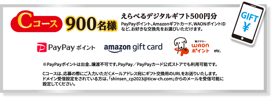 Cコース　900名様 えらべるデジタルギフト500円分